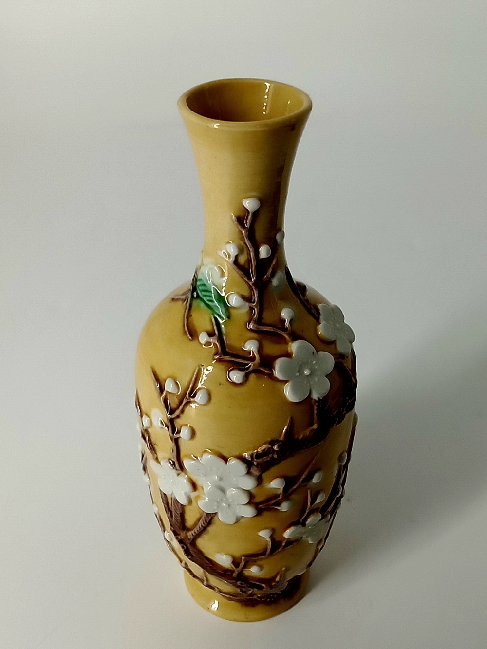 Yellow Floral Ceramic Vase with Raised Blossom Detail